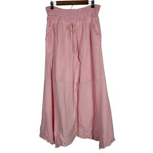 Tubazaar Women's  Asymmetric Wide Leg Slastic Waist Cropped Pants Pink Size M/L